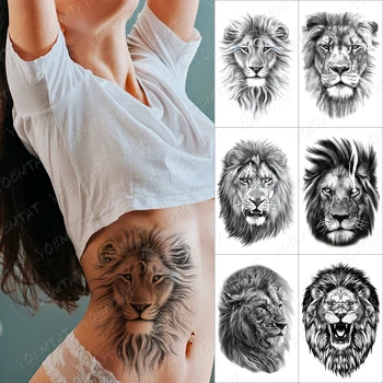 Księżyc Fantazji Lew Tymczasowy Tatuaż Naklejka Dla Mężczyzn Kobiet Wilk Zamek Tygrys Wodoodporna Sztuczna Henna Dzikie Zwierzę Body Art, Tatuaż