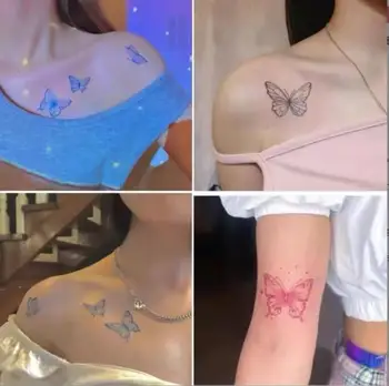 fałszywy tatuaż motyla dla kobiet Naklejki Motyl Ciemny Błysk Tatuaż Kobiety tatuazy Nadgarstek, Szyja Fałszywy Tatuaż Mężczyźni