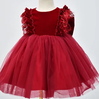 Butik-sukienka księżniczki Letni dla Dzieci sukienka z kokardą, aksamitna sukienka z rękawem-róż dla dziewczynek na wesele, urodziny, odzież dziecięca