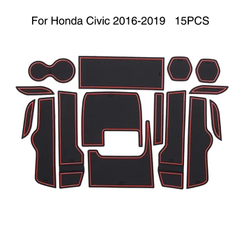 Gumowa Drzwi Mata Bramy Gniazdo Filiżanki Hamulcowe do Honda Civic 2016 2017 2018 2019 Akcesoria do Wnętrz Czerwony 15 Szt.
