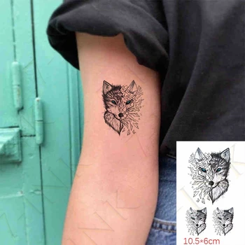 Wodoodporna Tymczasowy Tatuaż Naklejka Połowa Twarzy Diament Wilk Lis Body Art Flash Tatuaż Nadgarstek Noga Szyja Jest Fałszywy Tatuaż Dla Kobiet Mężczyzn