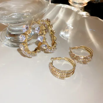 2022 Nowe Eleganckie Geometryczne Wiszące Kolczyki Modne Błyszczące Kryształowe Wielowarstwowe Kobiece Starsi Wiszące Kolczyki Biżuteria