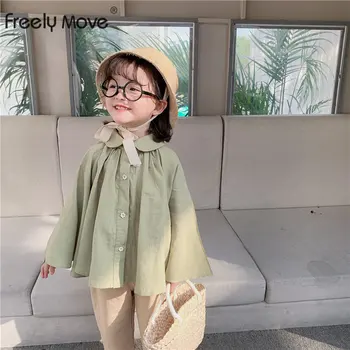 Swobodnie Poruszać 2022 Jesień Nowa Moda Koreański Dla Małych Dziewczynek Gładkie Bluzki Z Klapie Rękaw 