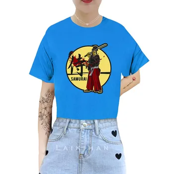 Japońska Anime Damska koszulka z czaszką samuraja, Bluzki w stylu punk, Letnia Wolna Gotycki t-Shirt w stylu Harajuku z Krótkim Rękawem